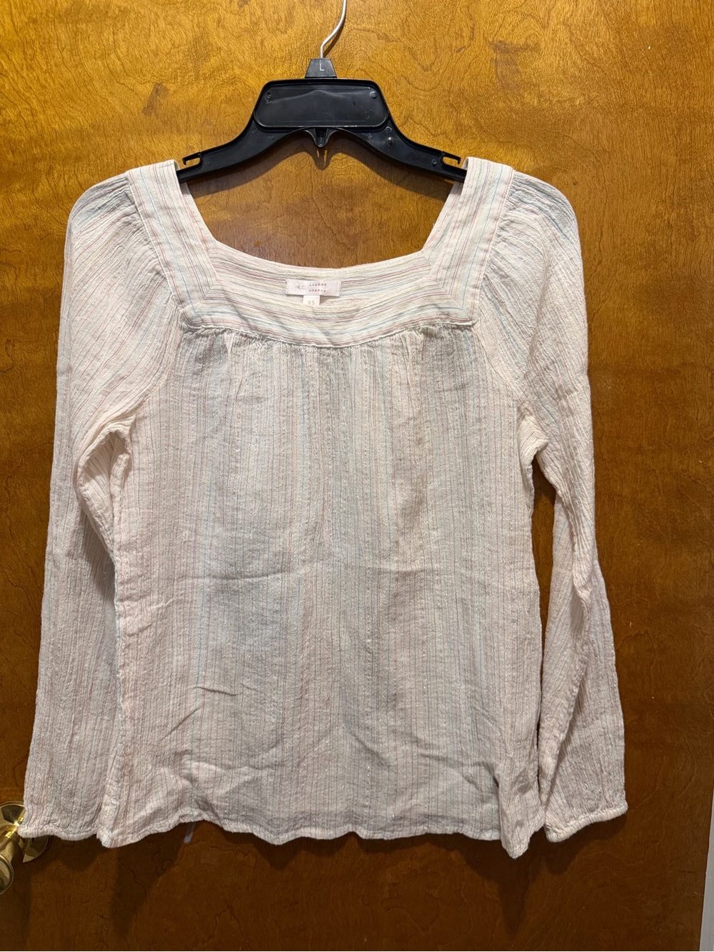 Lauren Conrad LC lightweight long sleeve stripe blouse cream pastel size xs
